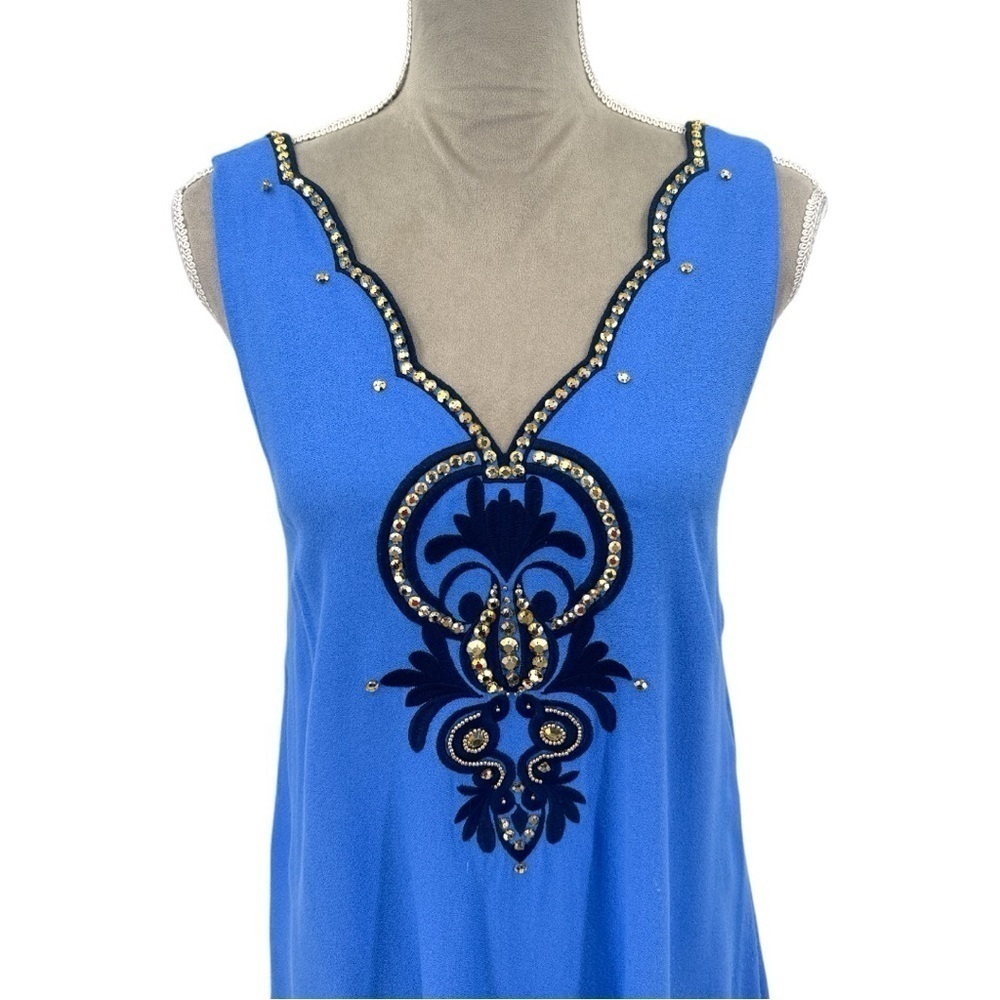 Lilly Pulitzer Owen Beaded Scallop V-Neck Swing Party Dress - Beckon Blue -Small - Picture 4 of 12